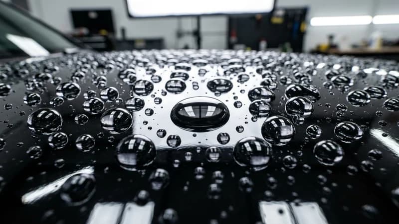 Hydrophobic water droplets on car paint